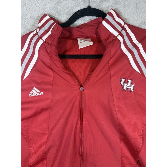 Houston Cougars Jacket Mens XL Red NCAA Football Adidas Full Zip Windbreaker - Picture 2 of 13